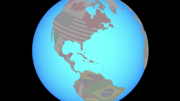 Zooma till Bahamas med flagga på kartan — Stockvideo