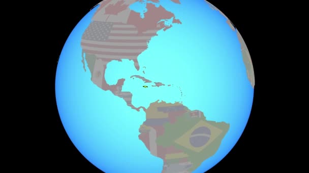 Zoom para Jamaica com bandeira no mapa — Vídeo de Stock