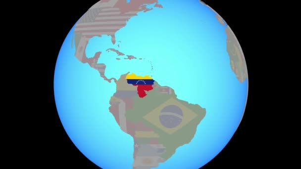 Zoom a Venezuela con bandiera sulla mappa — Video Stock