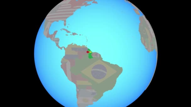 Perbesar ke Guyana dengan bendera di peta — Stok Video