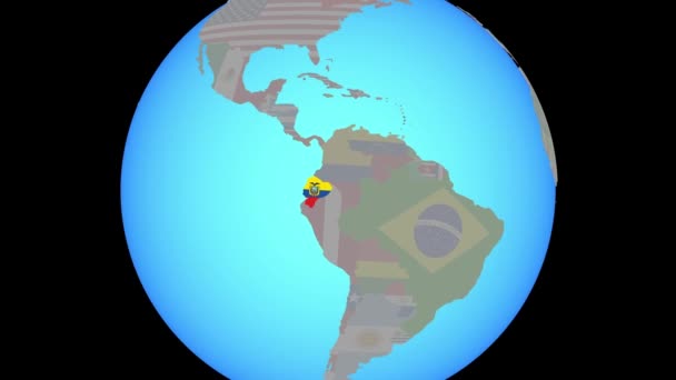 Zoom a Ecuador con bandera en el mapa — Vídeo de stock