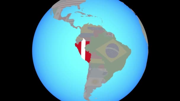 Zoom a Perú con bandera en el mapa — Vídeo de stock