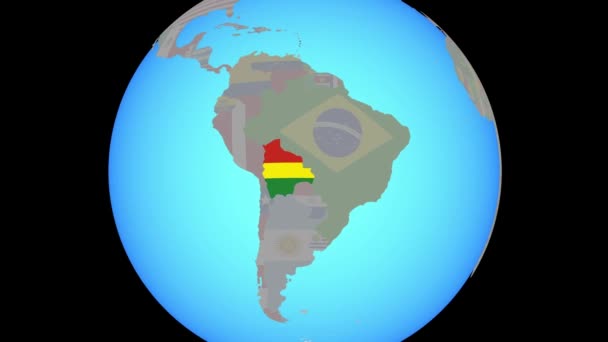Zoom a Bolivia con bandera en el mapa — Vídeo de stock