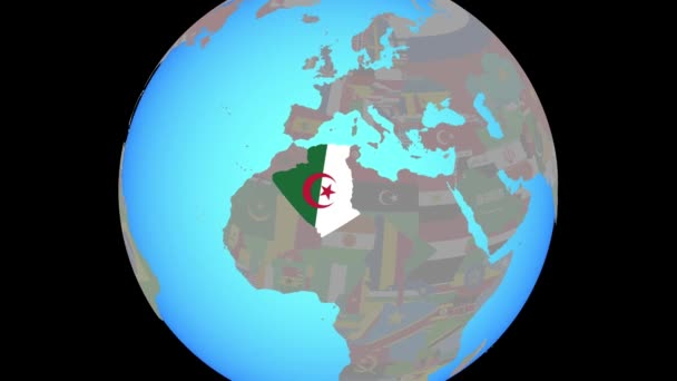 Zoom a Algeria con bandiera sulla mappa — Video Stock