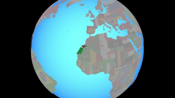 Масштабирование Западной Сахары с флагом на карте — стоковое видео