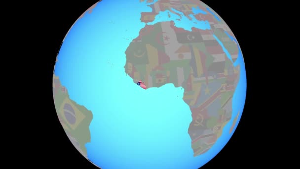 Zoom a Liberia con bandiera sulla mappa — Video Stock