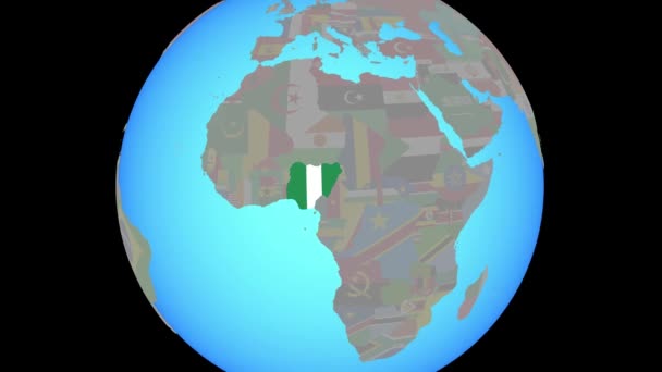 Zoom a Nigeria con la bandera en el mapa — Vídeos de Stock