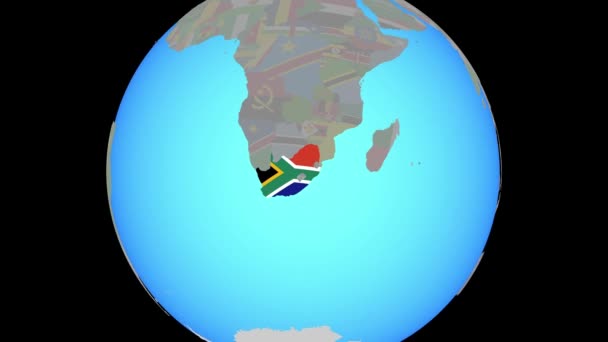 Zoom a Sudáfrica con la bandera en el mapa — Vídeo de stock