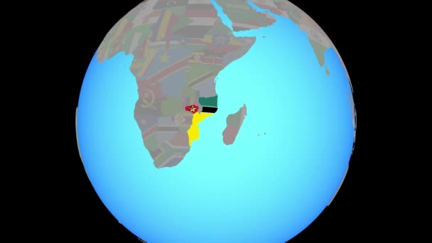 Zoom a Mozambique con la bandera en el mapa — Vídeo de stock