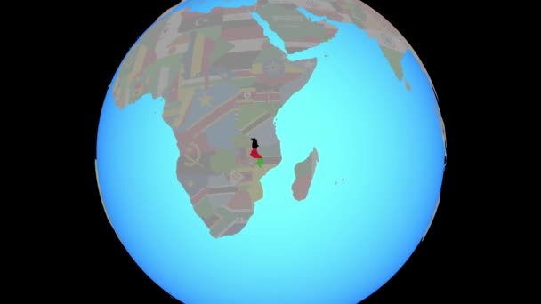 Zoom στο Μαλάουι με σημαία στο χάρτη — Αρχείο Βίντεο