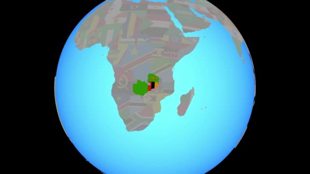 Zoom to Zambia with flag on map — 비디오