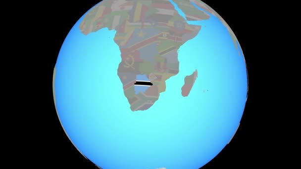 Přiblížit na Botswanu s vlajkou na mapě — Stock video