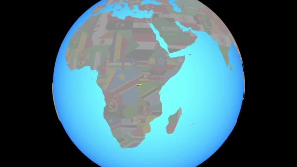 Zoom a Ruanda con bandiera sulla mappa — Video Stock