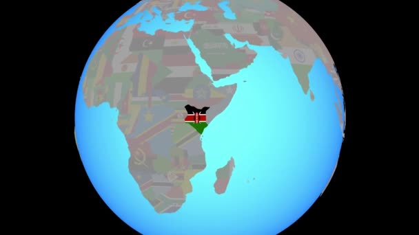 Zoom a Kenia con la bandera en el mapa — Vídeos de Stock