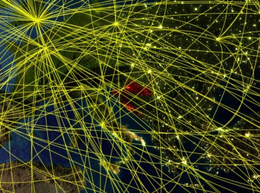 Hırvatistan modeli bir ağları ile dünya gezegeni uzaydan. Şehir ışıkları ile detaylı gezegen yüzeyinde. 3D çizim. Nasa tarafından döşenmiş bu görüntü unsurları.