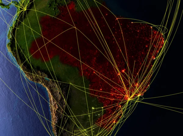 Brasilien Från Rymden Modell Planeten Jorden Med Nätverk Detaljerade Planeten — Stockfoto