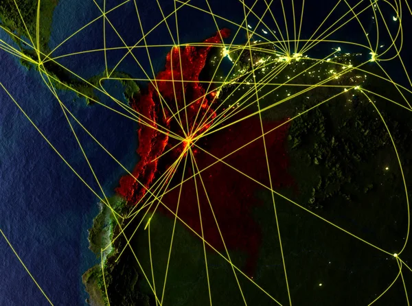 Kolumbien Aus Dem All Modell Des Planeten Erde Mit Netzwerken — Stockfoto
