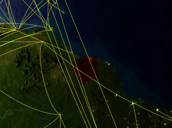 Suriname Vanuit Ruimte Het Model Van Planeet Aarde Met Netwerken — Stockfoto