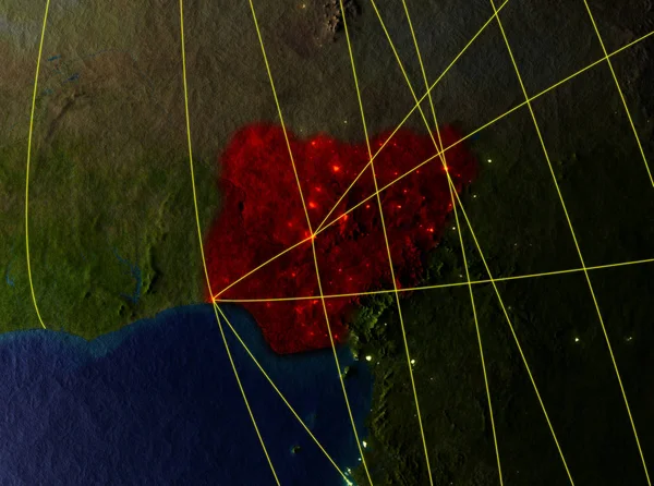 Нигерия Космоса Модели Планеты Земля Сетями Детальная Поверхность Планеты Городским — стоковое фото