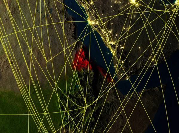 ネットワークと地球のモデル上の領域からエリトリア 街の明かりと詳細な惑星の表面 イラスト Nasa から提供されたこのイメージの要素 — ストック写真