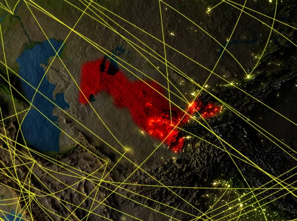 Узбекистан Космоса Модели Планеты Земля Сетями Детальная Поверхность Планеты Городским — стоковое фото