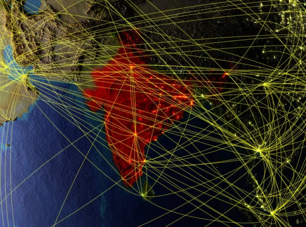 Indien Aus Dem All Modell Des Planeten Erde Mit Netzwerken — Stockfoto