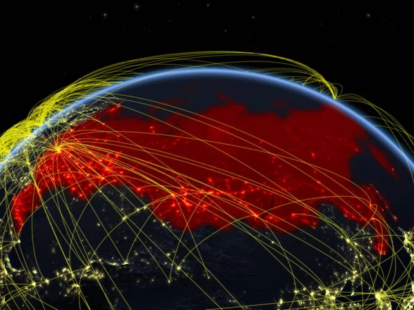 Ryssland Planeten Jorden Natten Med Internationellt Nätverk Som Representerar Kommunikation — Stockfoto