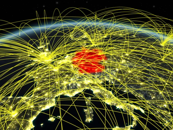 Németország Föld Bolygó Nemzetközi Hálózat Kommunikációs Utazási Kapcsolatok Éjjel Illusztráció — Stock Fotó
