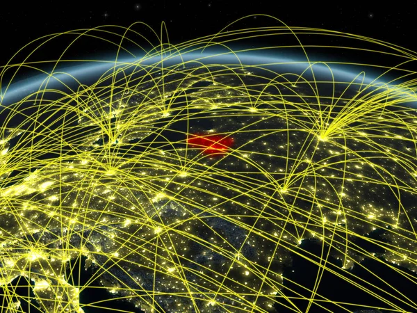 Литва Планете Земля Ночью Международной Сетью Представляющей Связь Путешествия Связи — стоковое фото