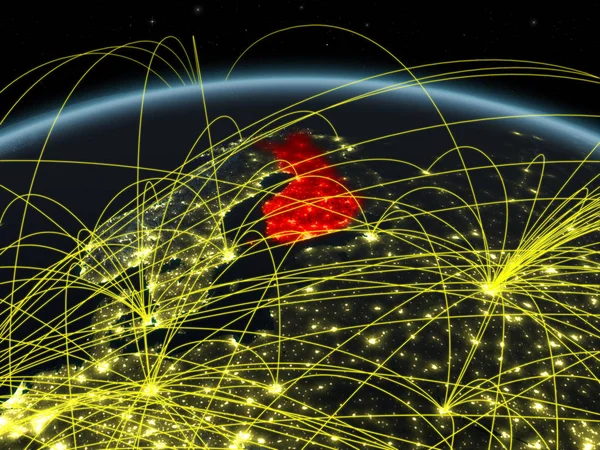Finland Planeet Aarde Night Met Wereldwijd Netwerk Communicatie Reis Verbindingen — Stockfoto