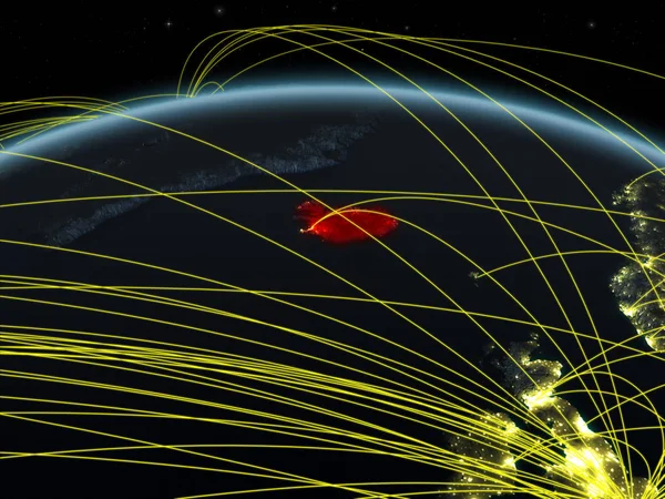 Ijsland Planeet Aarde Night Met Wereldwijd Netwerk Communicatie Reis Verbindingen — Stockfoto