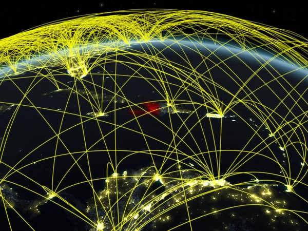 Haiti Auf Dem Planeten Erde Bei Nacht Mit Internationalem Netzwerk — Stockfoto
