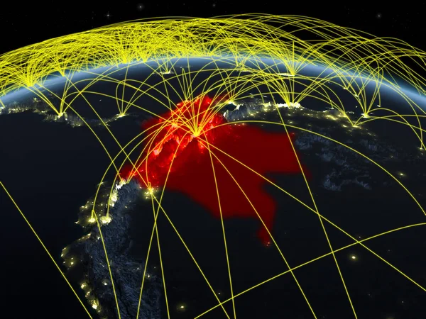 Colombia Planeten Jorden Natten Med Internationellt Nätverk Som Representerar Kommunikation — Stockfoto