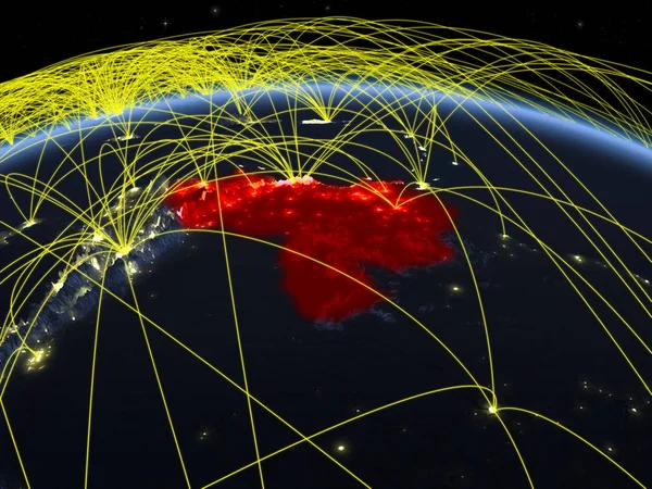 Venezuela Planet Earth Night International Network Representing Communication Travel Connections — Stock Photo, Image