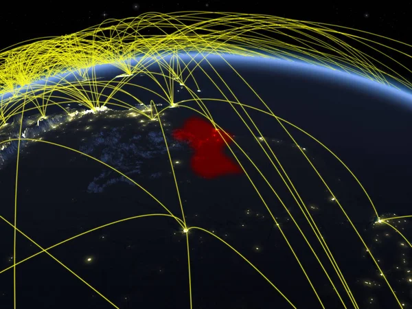 Guyana Sul Pianeta Terra Notte Con Una Rete Internazionale Che — Foto Stock