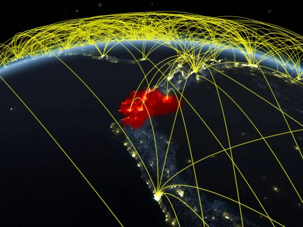 Équateur Sur Planète Terre Nuit Avec Réseau International Représentant Communication — Photo