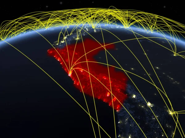 Perù Sul Pianeta Terra Notte Con Una Rete Internazionale Che — Foto Stock
