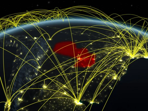 Paraguay Planeta Tierra Por Noche Con Red Internacional Que Representa — Foto de Stock