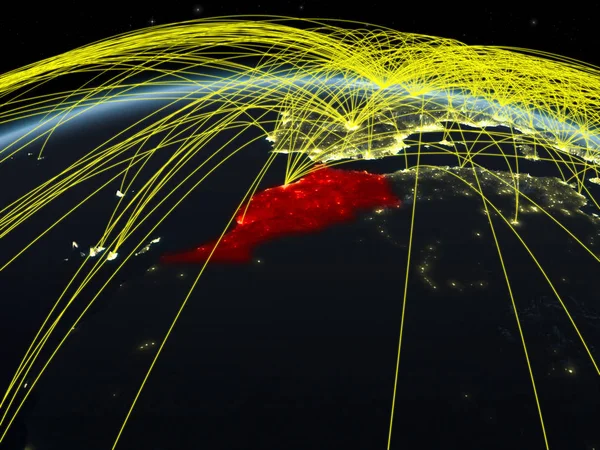 Maroc Sur Planète Terre Nuit Avec Réseau International Représentant Communication — Photo