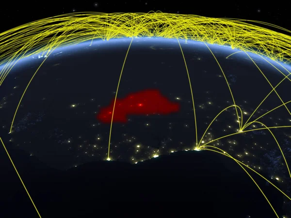 Burkina Faso Planeta Tierra Por Noche Con Una Red Internacional — Foto de Stock