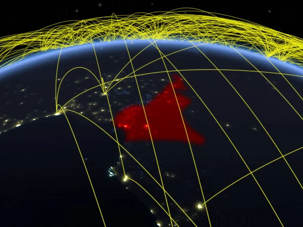 Cameroun Sur Planète Terre Nuit Avec Réseau International Représentant Communication — Photo