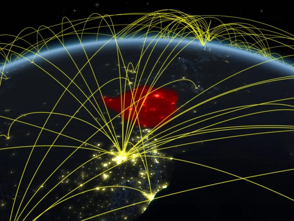 Simbabwe Auf Dem Planeten Erde Bei Nacht Mit Internationalem Netzwerk — Stockfoto