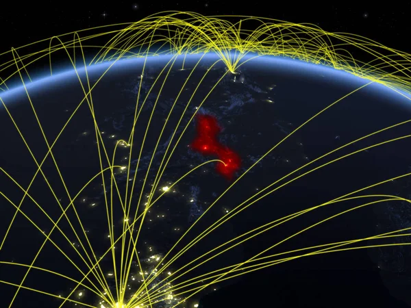 Malawi Planeta Terra Noite Com Rede Internacional Representando Comunicação Viagens — Fotografia de Stock