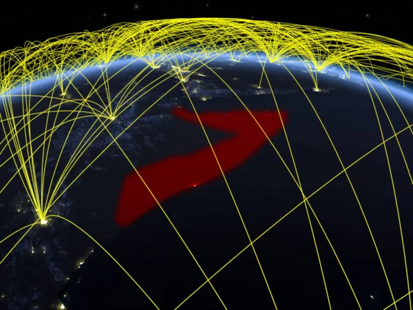 Somália Planeta Terra Noite Com Rede Internacional Representando Comunicação Viagens — Fotografia de Stock