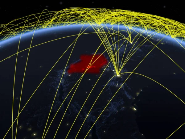 Uganda Planeten Jorden Natten Med Internationellt Nätverk Som Representerar Kommunikation — Stockfoto