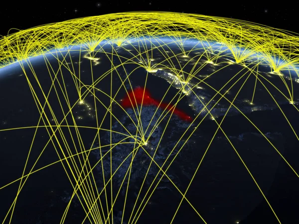 厄立特里亚在地球上的夜晚与代表通信 旅行和连接的国际网络 美国宇航局提供的这张图片的元素 — 图库照片