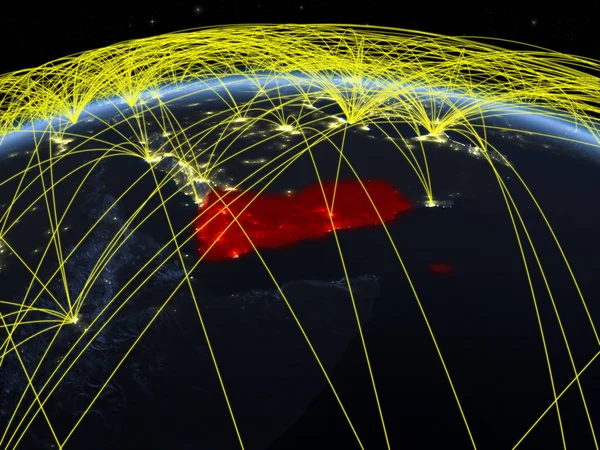 Yemen Planeta Tierra Por Noche Con Una Red Internacional Que —  Fotos de Stock