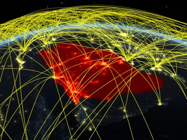 Arabia Saudita Planeta Tierra Por Noche Con Una Red Internacional —  Fotos de Stock