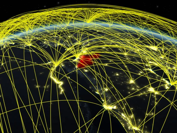 Jordan Planeten Jorden Natten Med Internationellt Nätverk Som Representerar Kommunikation — Stockfoto