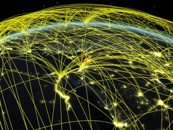 Líbano Planeta Tierra Por Noche Con Una Red Internacional Que —  Fotos de Stock